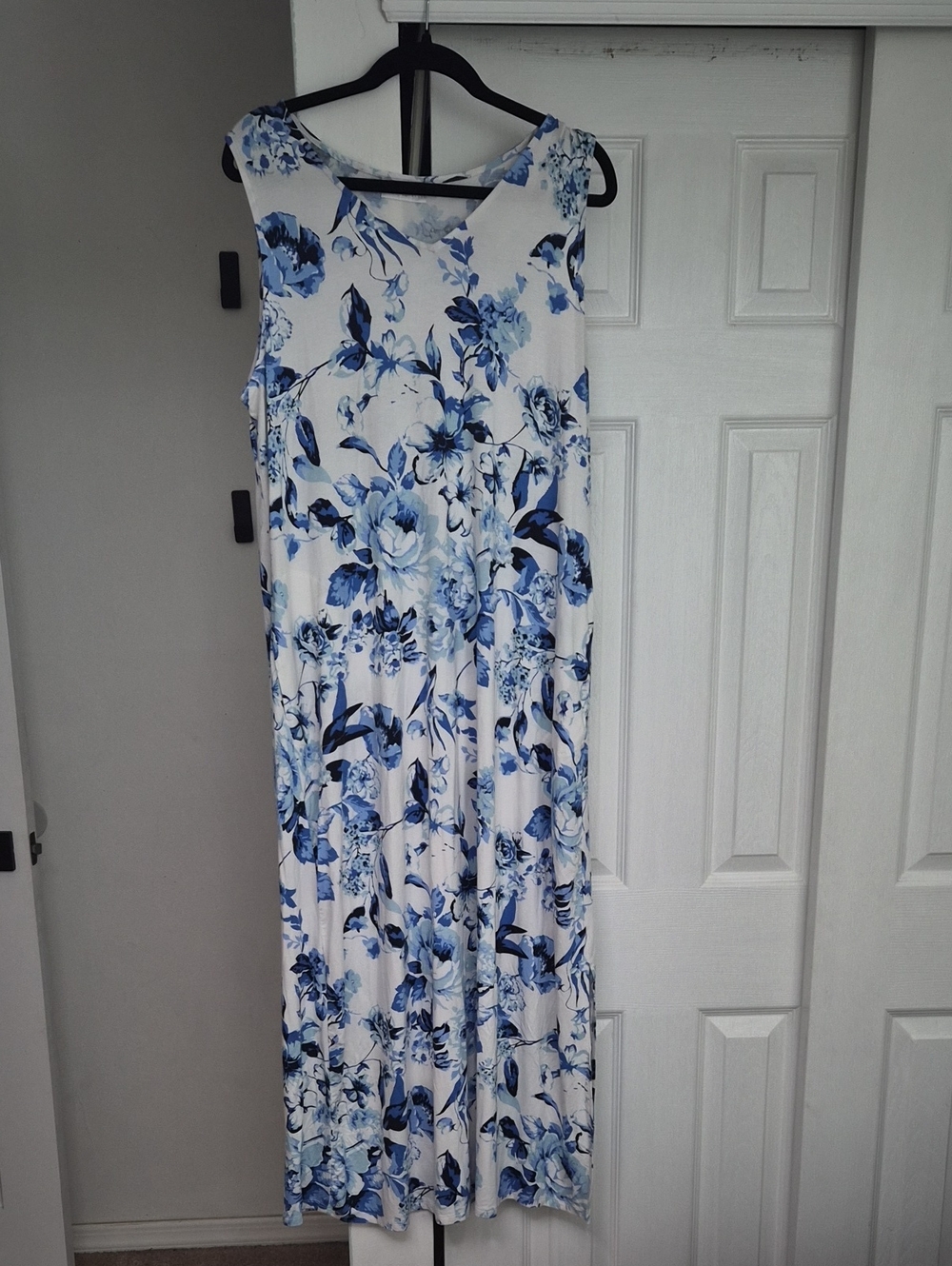 Belle by Kim Gravel White Maxi Dress with Blue Floral Print